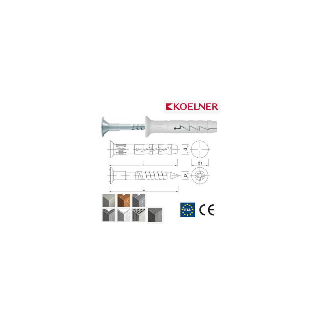 FX-L Natloukací polypropylenová hmoždinka se zápustným límcem 6x60 mm