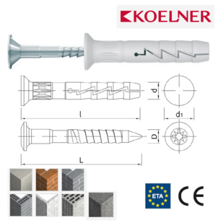 FX-L Natloukací polypropylenová hmoždinka se zápustným límcem 6x60 mm